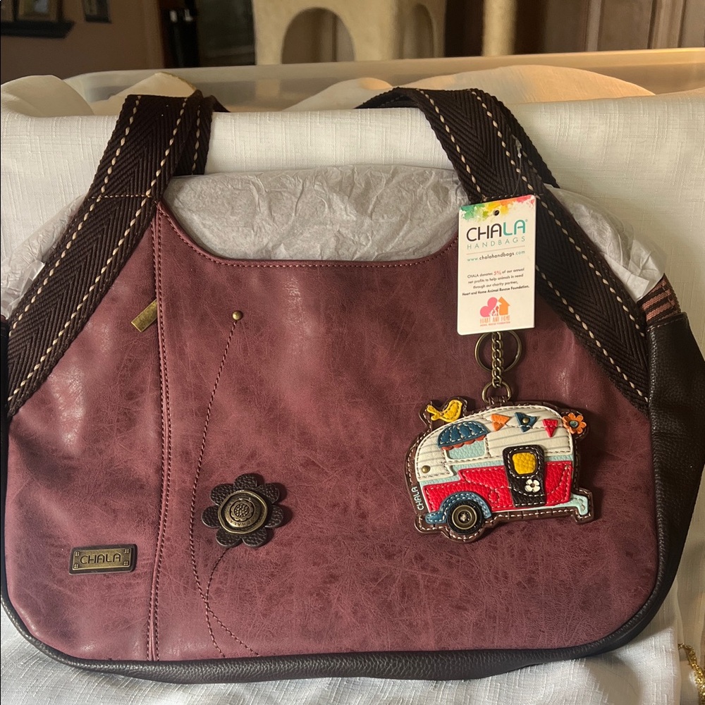 Chala Maroon and Dark Brown Shoulder Bag with Camper Charm